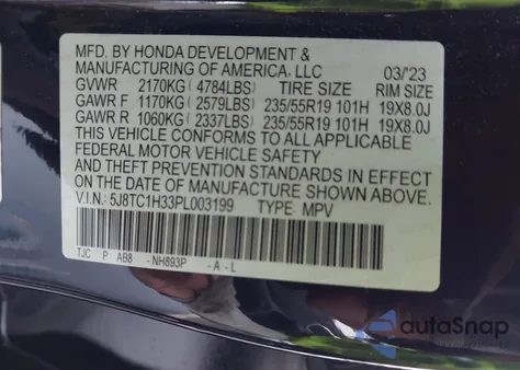 2023 Acura Rdx Standard из США, поврежденный, VIN 5J8TC1H33PL003199